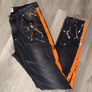 KDNK Black distressed paint splattered design skinny jeans